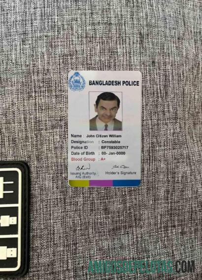 Bangladesh Police ID Card olhar de foto frente exemplo